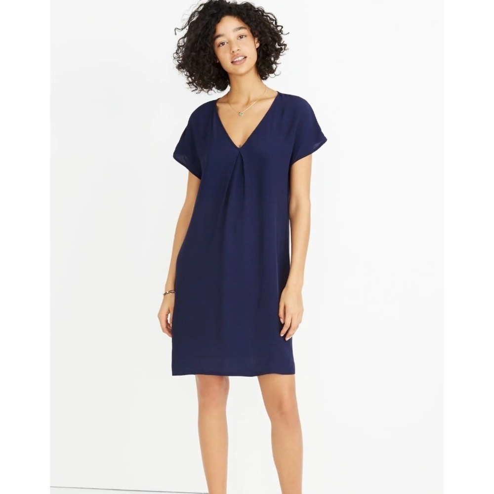 Madewell‎ Dress Women Small Blue Nightfall Moment V Neck Shift Mini J1053